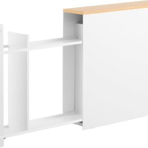 Armário de banheiro compacto com tampo de madeira, organizador de aço para papel higiênico e produtos de limpeza